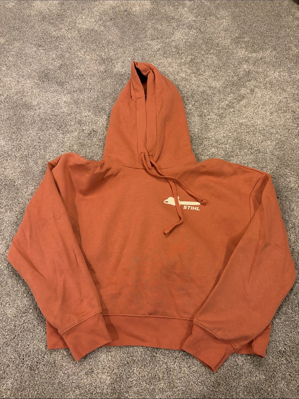 District Women's cropped Hoodie in Rust Orange with Small White Logo